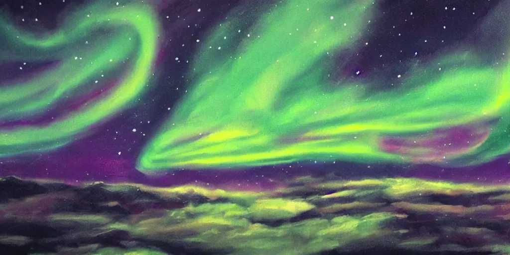 Image similar to sky with northern lights, illustration, best of artstation