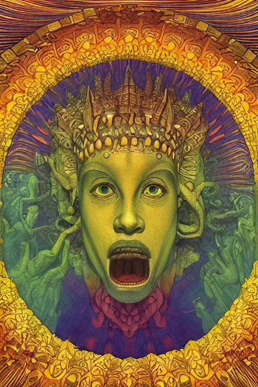 Image similar to beautiful crocodile headed god by maxfield parrish, mandala, coherent design, symmetrical, vivid colors, digital watercolor ink illustration painting, complementary color, golden ratio, detailed, sharp lines, sharp focus, intricate, rainbowshift, artgerm, gustave dore, alphonse mucha, octane render