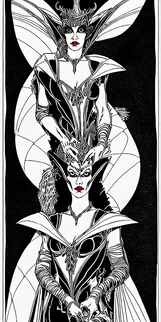 Image similar to the goblin queen by ambrose beardsley, high detail and fine lines, 8 k resolution