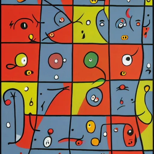 Prompt: Where's Waldo, in the style of Joan Miro