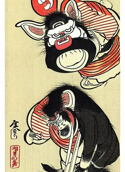 Prompt: alf as a yokai illustrated by kawanabe kyosai and toriyama sekien