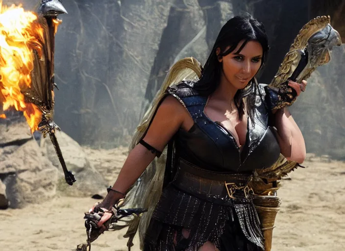 Image similar to movie still of kim kardashian as xena