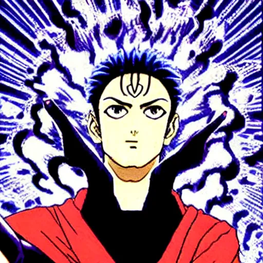 Image similar to a powerful psychic man emitting psychic powers, by hirohiko araki,