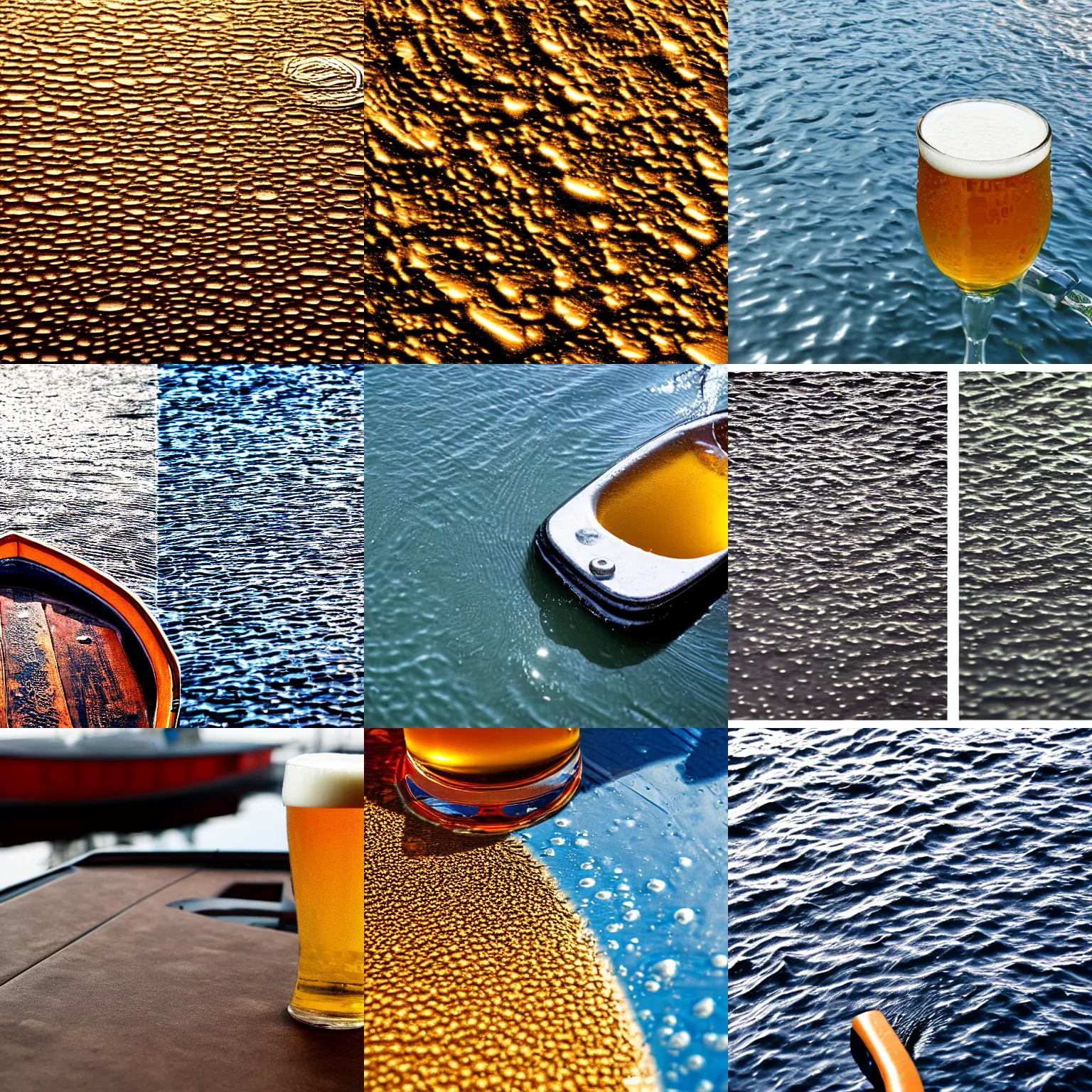 Prompt: surface with beer-texture, boat on surface