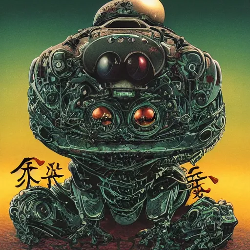 Prompt: dark robotic frog, by yoichi hatakenaka, masamune shirow, josan gonzales and dan mumford, ayami kojima, takato yamamoto, barclay shaw, karol bak