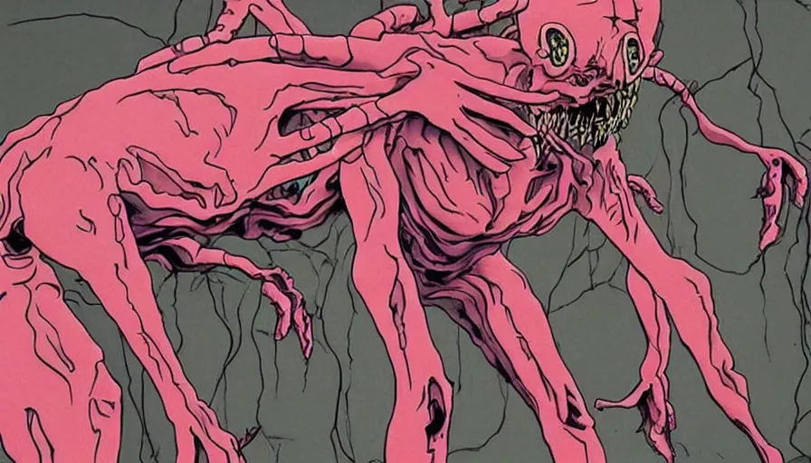 Image similar to a disgusting and vile monster eating a person, neon genesis evangelion inspired, The Thing, Horror necro-morph by Cronenberg and greg nicotero special effects