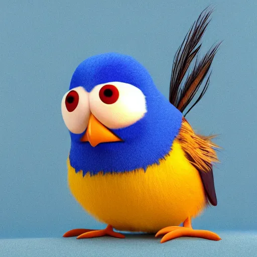 Image similar to cute bird character wearing a sweater, Disney Pixar, in the style of claymation, high detail, detailed feathers and fur, 3d render