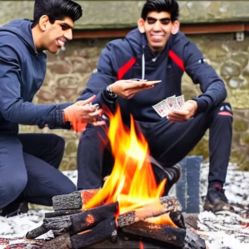 Image similar to photo of rishi sunak throwing money into a fire in a cold house