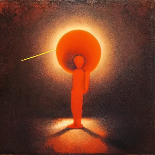 Image similar to A art installation. A rip in spacetime. Did this device in his hand open a portal to another dimension or reality?! bright orange by Ray Donley evocative