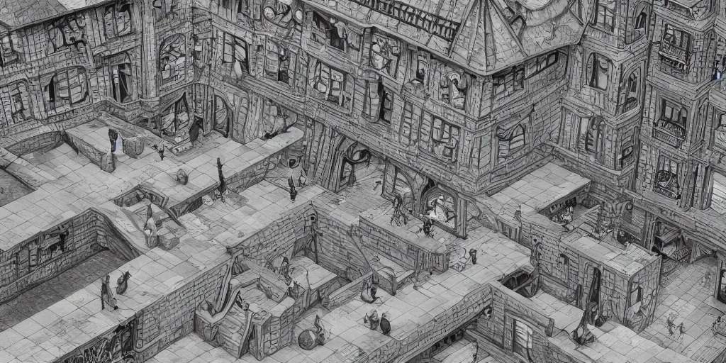 Image similar to escher drawing of where's wally. Infinity, clean, full of detail, Matte, unreal engine