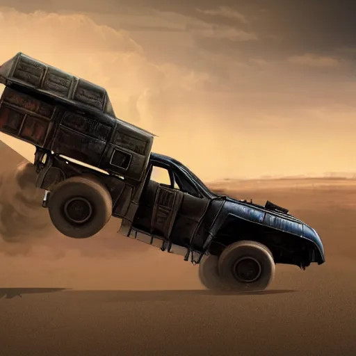 Image similar to velociraptor as a truck in the style of mad max and star wars, futuristic dramatic lighting, intricate photorealistic detail, many exotic high end features