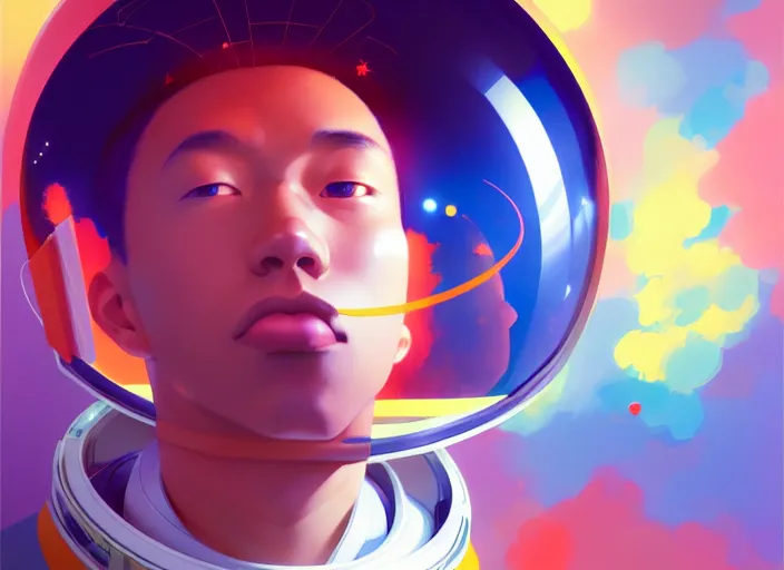 Prompt: portrait of a young astronaut, omoide emanon, tsuruta kenji, murata range, vibrant, Karolis Strautniekas, James Jean, Yanjun Cheng, kyoto animation, manga, editorial illustration