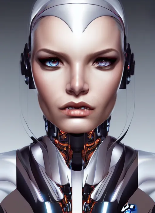 Prompt: portrait of a cyborg woman by Artgerm, face turns left+100 (((((face turns right))))), open eyes , biomechanical, hyper detailled, trending on artstation