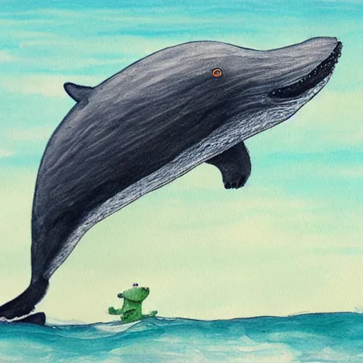 bears riding on the back of a whale, storybook painting | Stable ...