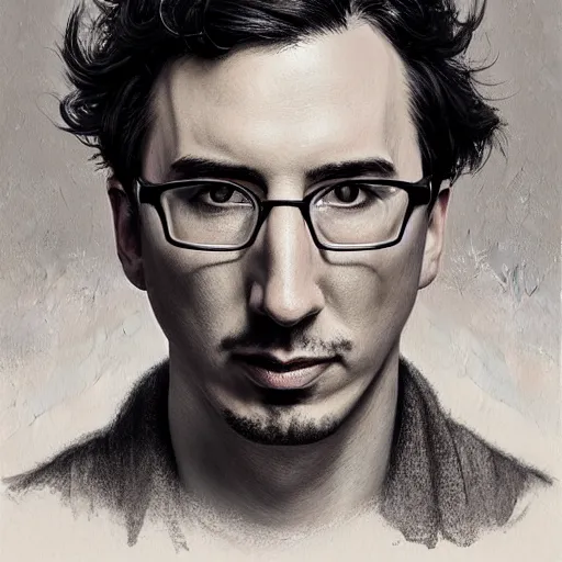 Image similar to portrait of a stoic looking john oliver and adam driver, full body, military uniform, fantasy, intricate, elegant, beautiful, highly detailed, charcoal, centered, dark, smokey, digital painting, artstation, concept art, smooth, sharp focus, illustration, art by artgerm and greg rutkowski and alphonse mucha