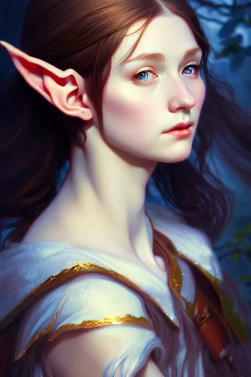 Image similar to beautiful young elf portrait, highly detailed, digital painting, artstation, sharp focus, illustration, art by tan zi and ayanamikodon and alphonse mucha and wlop