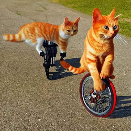 Image similar to orange tabby cat riding a unicycle