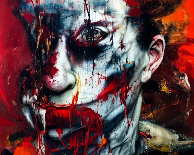 Prompt: portrait, of a form of madness, elegant, a brutalist designed, rich deep vivid colours, brush strokes!, painted by francis bacon, michal mraz, adrian ghenie, nicola samori, james jean!!! and petra cortright, part by gerhard richter, part by takato yamamoto. 8 k masterpiece.