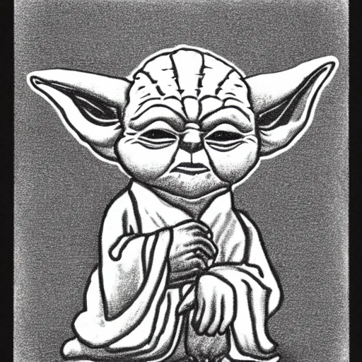 Prompt: coal drawing of Yoda meditating