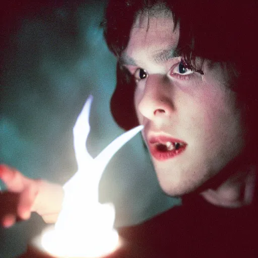 Prompt: a handsome young dark sorcerer casting a demonic spell, photorealistic 35mm