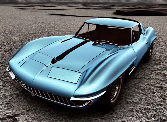 Image similar to hyperrealism, detailed textures, photorealistic 3 d render, a dreamy day on veredaro beach cuba, a 1 9 6 4 split window corvette obsidian black, sharp focus, ultra realistic, ultra high pixel detail, cinematic, intricate, cinematic light, concept art, illustration, art station, unreal engine 8 k