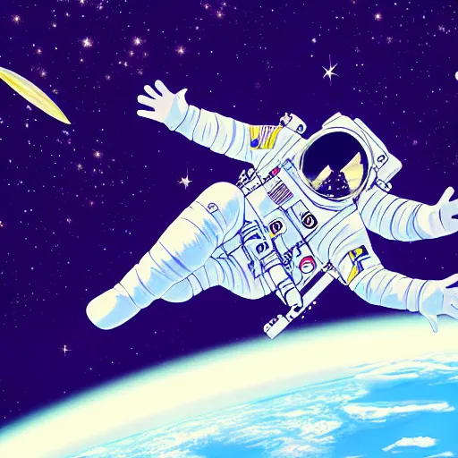 astronauts floating in space drawing