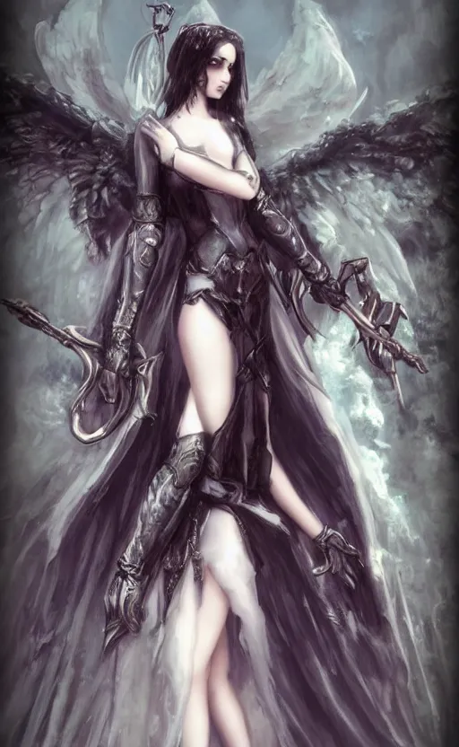 Prompt: Angel knight gothic girl. By William-Adolphe Bouguerea, highly_detailded