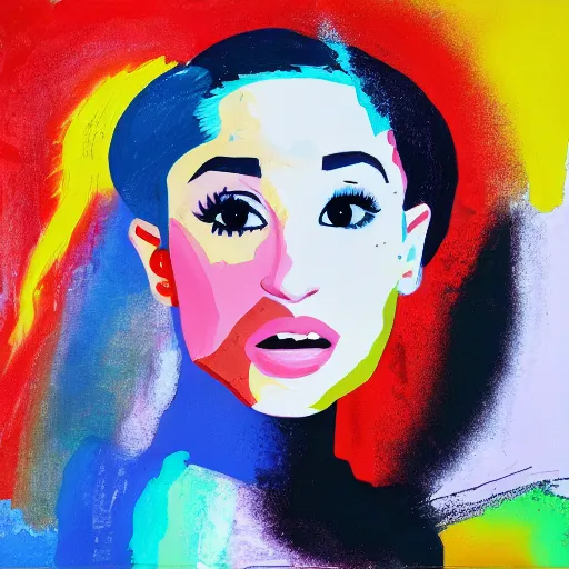 Prompt: painting of Ariana Grande, abstract expressionism, in the style of John Chamberlain