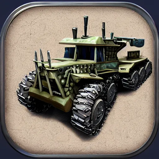 Image similar to armored! battle tractor with weapons!, realistic, detailed