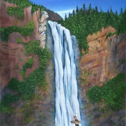 Image similar to Cliff with a waterfall, matte painting by Dylan Cole