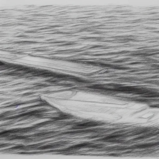 Prompt: a one line boat on a one line ocean, pencil drawing