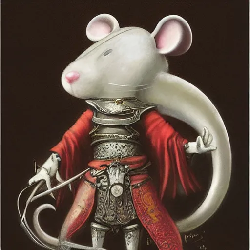 Image similar to an anthropomorphic white mouse samurai wearing armor by Eiko Ishioka cinematic concept painting by brian froud and hr giger