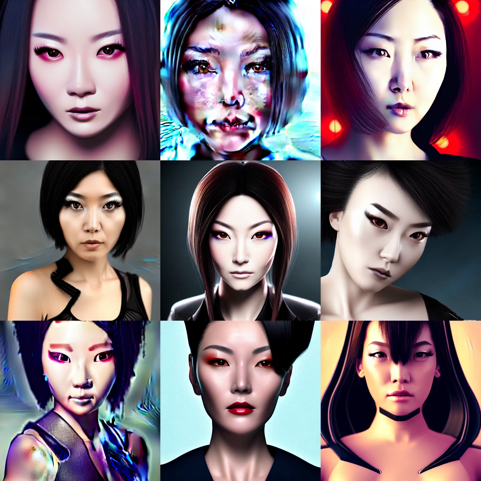 Prompt: closeup headshot portrait of a posh seductive cyberpunk woman, japanese heritage, high detail, soft studio lighting, full frontal lighting, digital photography, hyper realistic style, style of starfinder
