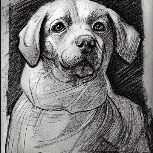 Image similar to sketch of dog, leonardo da vinci style, ideal.