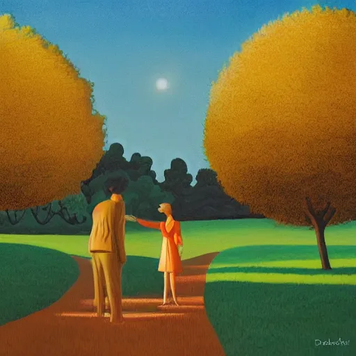 Image similar to Print, the warm, golden light of the sun casts a beautiful glow on the scene, and the gentle breeze ruffles the leaves of the trees. The figures in the print are engaged in a simple activity, the way they are positioned and the expressions on their faces suggest a deep connection. Peace and contentment, idyllic setting. by Debbie Criswell sinister