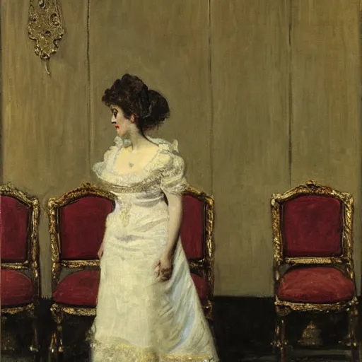 Prompt: a theatre actress waiting for the curtain to fall, by alfred stevens