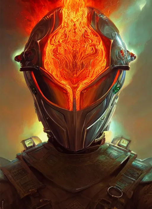 Prompt: highly detailed portrait of knight's helmet reflecting red dragon reflection detailed, 8 k blocking flames fire, green eyes, fantasy art by by simon bisley, loish, rhads, ferdinand knab, and lois van baarle, ilya kuvshinov, rossdraws, tom bagshaw, global illumination, radiant light, detailed and intricate environment