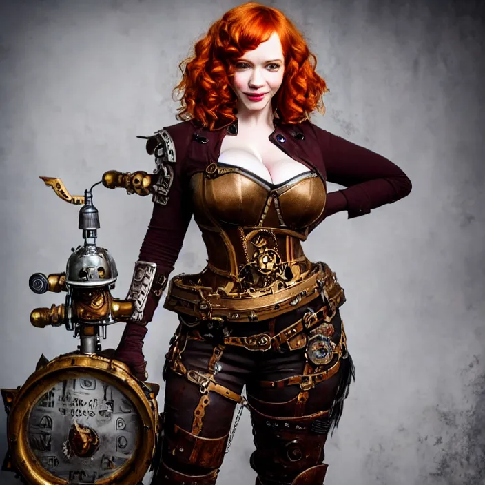 Image similar to full length photo of christina hendricks as a steampunk valkyrie, highly detailed, 4 k, hdr, smooth, sharp focus, high resolution, award - winning photo