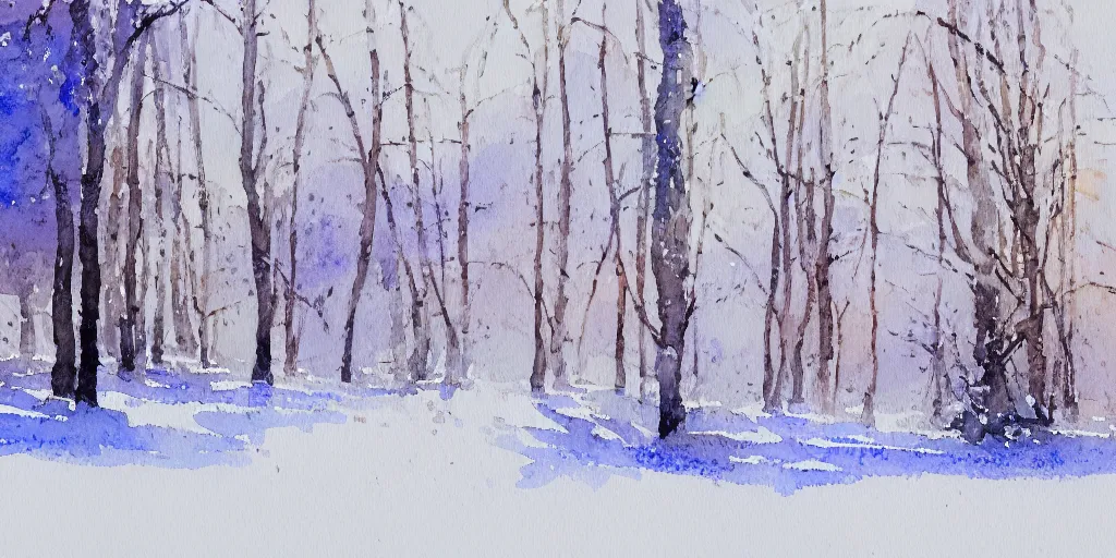 Image similar to a watercolor painting of trees in the snow by eero snellman, pixabay contest winner, modern european ink painting, watercolor, impressionism, painterly