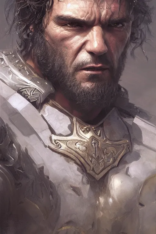 Image similar to portrait antonio banderas as paladin, fantasy, dnd, intricate, highly detailed, smooth, artstation, digital illustration by Ruan Jia and Mandy Jurgens and Artgerm and Wayne Barlowe and Greg Rutkowski and Zdislav Beksinski