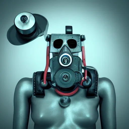 Prompt: An album cover, fire, mask, stethoscope, 3d render, robot, unreal engine, portrait