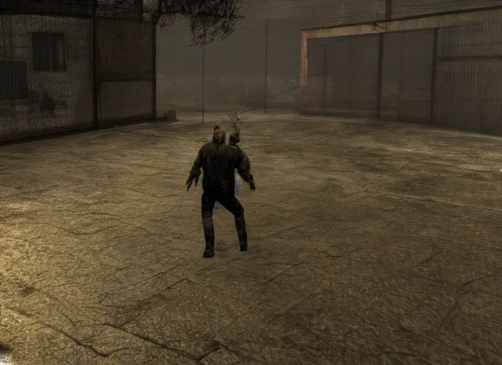 Prompt: Silent Hill 3 game screenshot, Nightmare creature, foggy street
