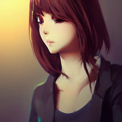 Image similar to character illustration of a brown haired anime girl in the style of ryohei fuke, ilya kuvshinov, concept art, trending, luminecent eyes fine details, realistic shaded lighting, detailed eyes, pretty face