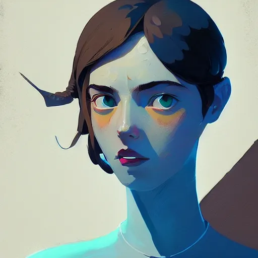 Image similar to portrait of the bird goddess by atey ghailan, by greg rutkowski, by simon stalenhag, by greg tocchini, by james gilleard, by joe fenton, by kaethe butcher dynamic lighting, gradient light blue, brown, blonde cream and white color scheme, grunge aesthetic