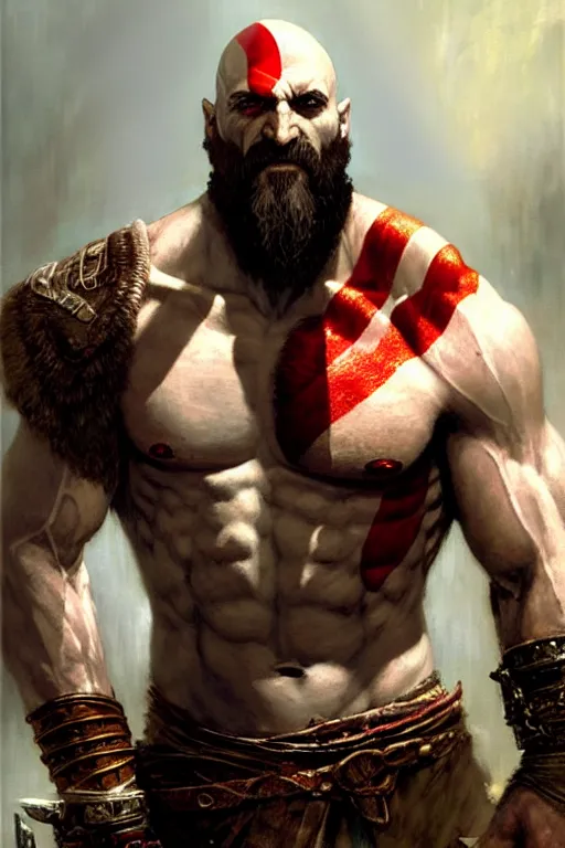 Image similar to god of war kratos portrait dnd, painting by gaston bussiere, craig mullins, greg rutkowski, yoji shinkawa