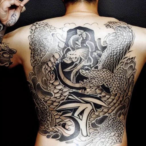 Prompt: yakuza back tattoo. ap photo. studio lighting, even composition, professional camera