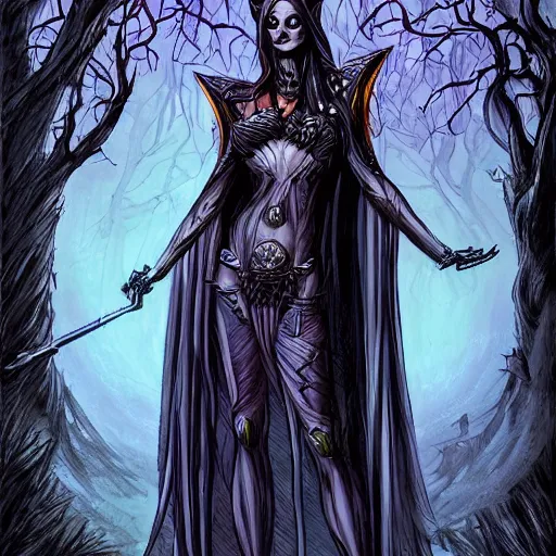 Prompt: character art of evil druidess | by Brom | blighted forest | comic book style