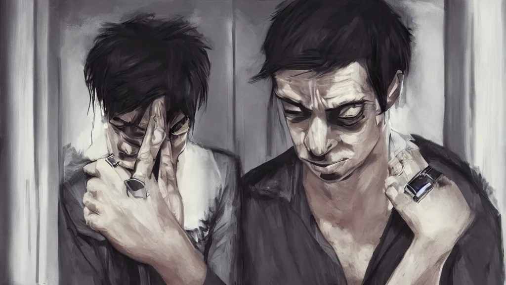 Image similar to mirrorpunk fraternal portrait of a crying young dude 3 3 years old, with violence