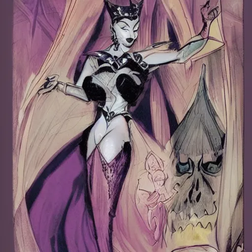 Image similar to an illustration cover of a dark queen by marc davis