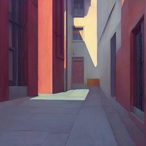 Prompt: city alley by Edward Hopper and James Gilleard, Zdzislaw Beksinski, highly detailed